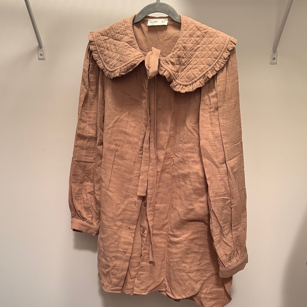 Tan Quilted Collar Blouse/Shirt